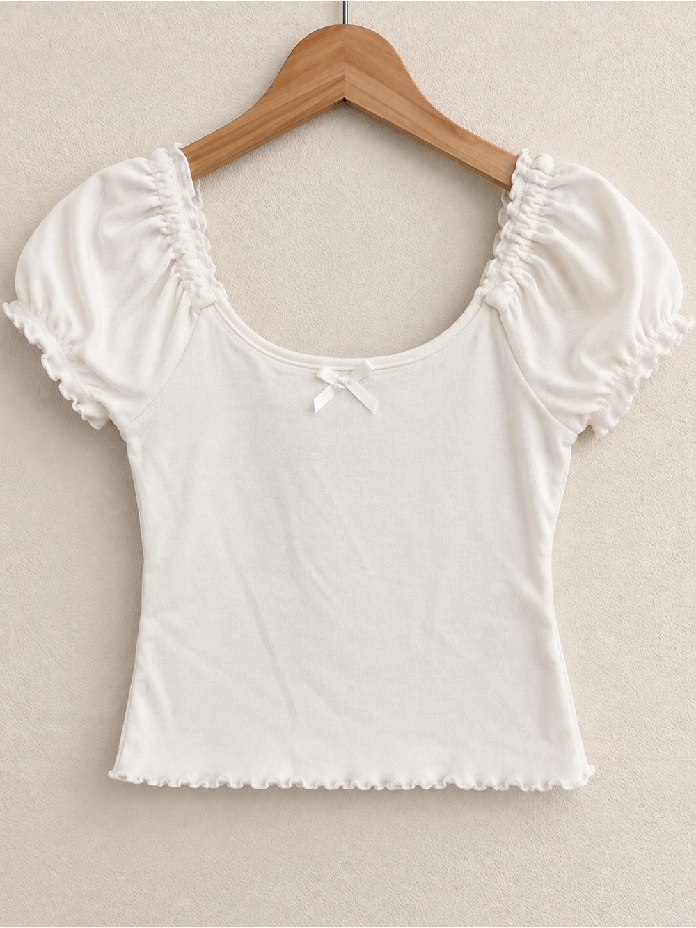 American Eagle White Puff Sleeve Bow Top XS